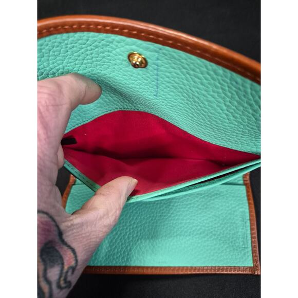 Dooney & Bourke Pebble Grain Crossbody Purse, Green Leather With Matching Clutch - Picture 15 of 16